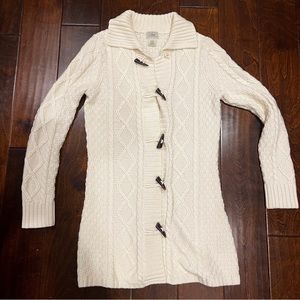 L.L.Bean Wool Blend Cream Cardigan Knitted Intricacy Excellent Flawless Size M
